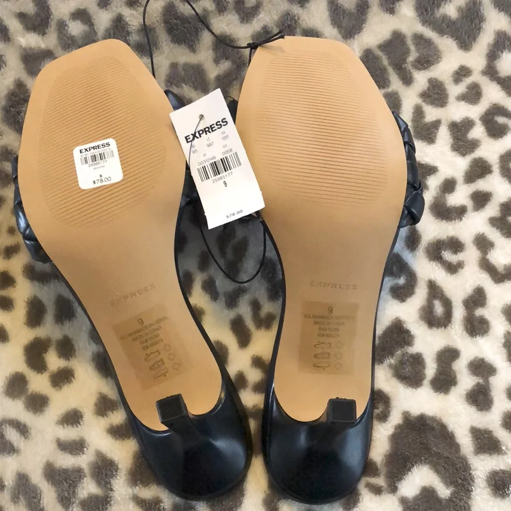 Express Black Quilted Slide Heeled Sandal Size 9